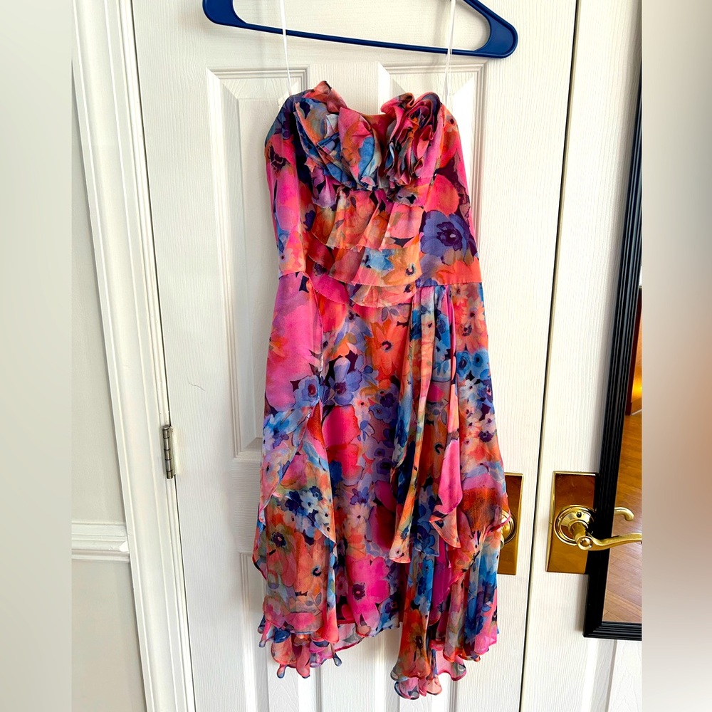 Pink silk ABS collection Allen Schwartz strapless cocktail dress size 6.